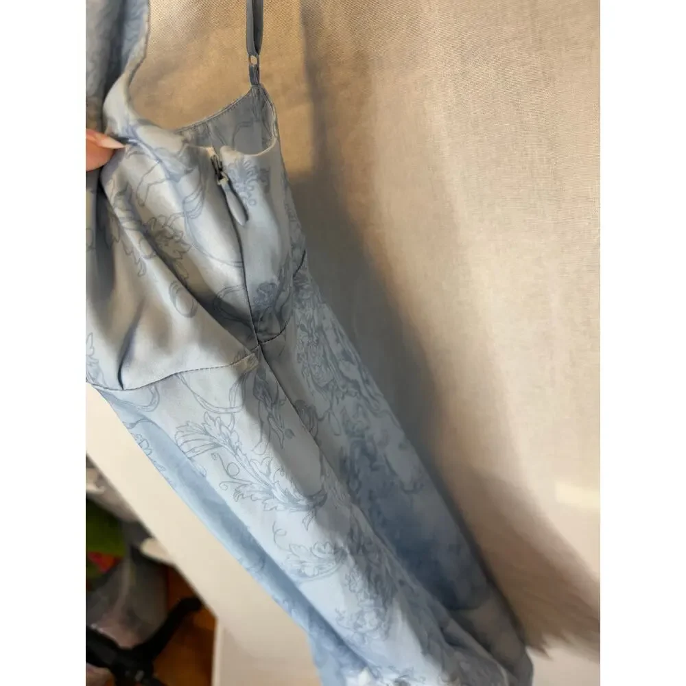 Urban Outfitters Kimchi Blue Asymmetric Ruffle Slip Dress Lace V Neck Blue S